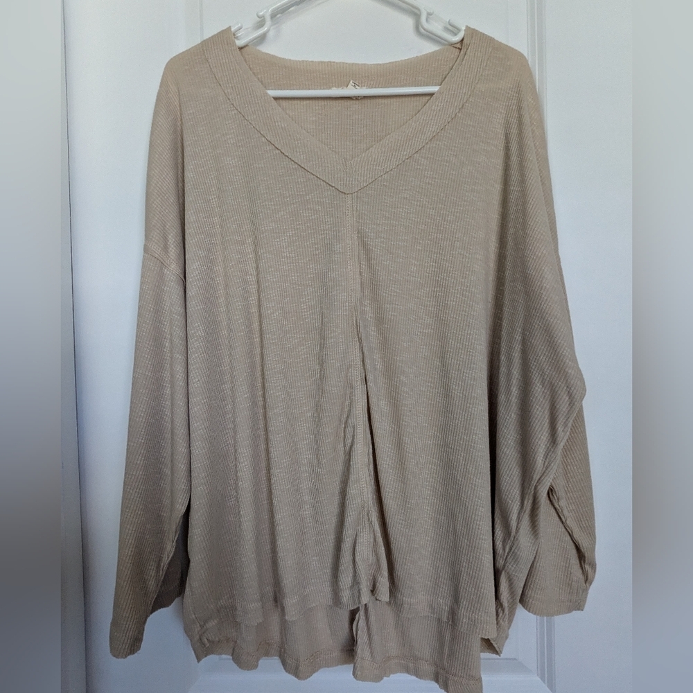 POL V Neck Waffle Knit Comfy Sweater Top Size Small Oversized